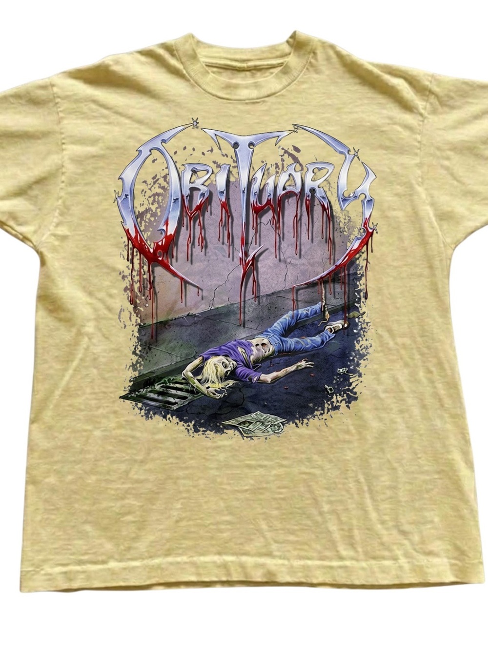 Gildan Yellow Graphic Obituary Band Tee, Gift For Her, For Him